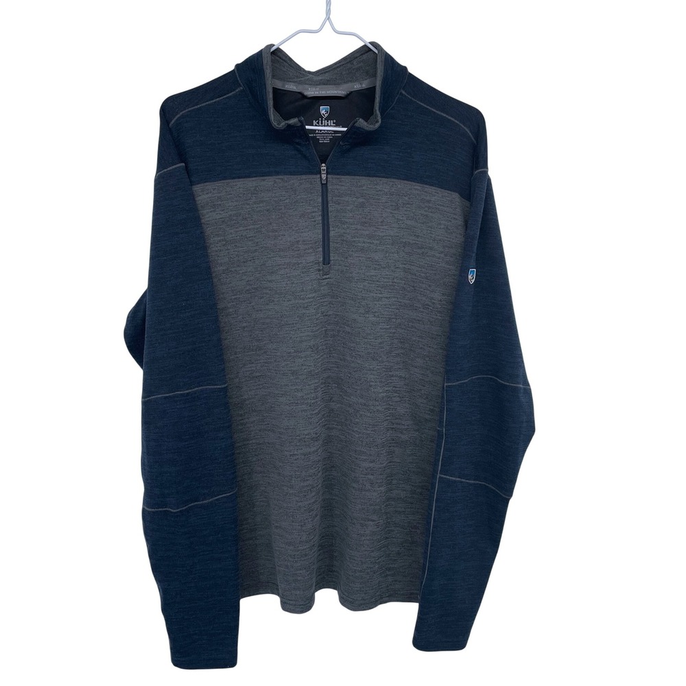 Kuhl Two Tone Mens 1/4‎ Zip Pullover Sweater XL Blue Gray Lightweight Outdoor